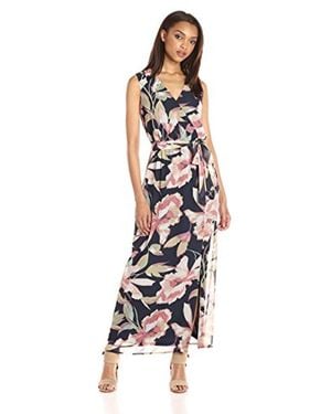 Nine West Bali Vines Printed Surplus Wrap Dress - Black