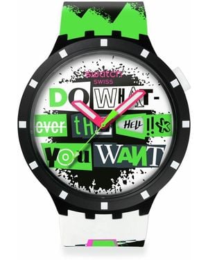 Swatch Casual Watch Black Bioceramic Quartz Lash Out - Green