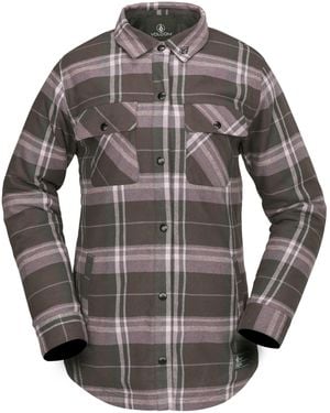 Volcom Flannel Snowboard Ski Winter Hooded Shirt Jacket - Gray