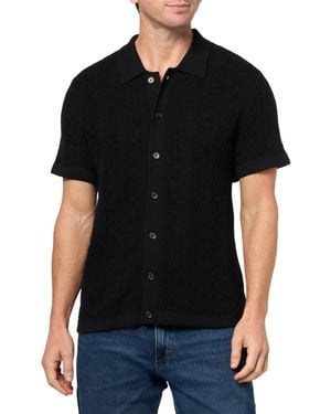 Lucky Brand Short Sleeve Button Down Sweater - Black