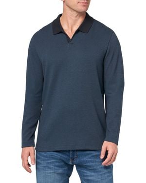 Vince S Bi Color Rib Johnny Collar L/s Polo - Blue