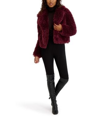 Kensie Outerwear Faux Mongolian Fur Short Event Jacket - Red