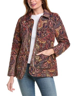 Jones New York Printed Quilt Snap Front Jacket W/waist - Red