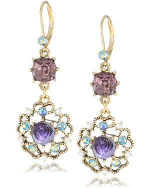 Betsey Johnson Carved Rose Dangle Earrings - Purple