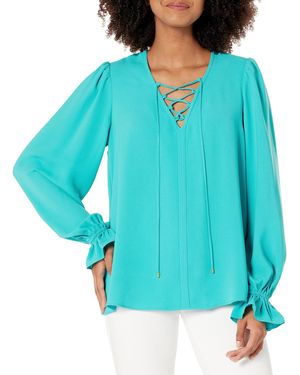 Trina Turk Lace Up Blouse - Blue