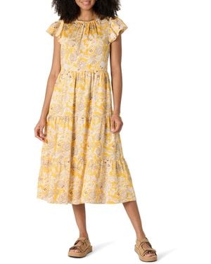 Amazon Essentials Abito Midi Girocollo in Raso di Cotone a Balze vestibilità Comoda Donna - Metallizzato