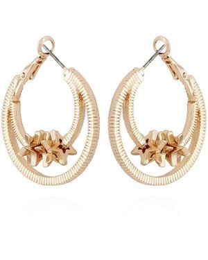 Guess Gold Tone Small Double Hoop Earrings With Star Charms - Metallic