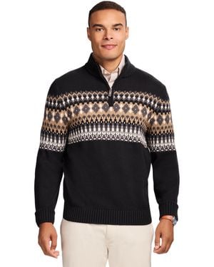 Izod Holiday Quarter Zip Pullover Sweater - Black