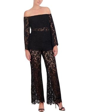 BCBGMAXAZRIA Long Bell Sleeve Off The Shoulder Neck Lace Pullover Top - Black