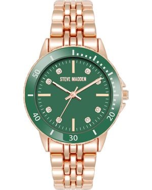 Steve Madden Genuine Crystal Accented Bracelet Watch - Green
