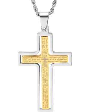 Amazon Essentials Two Tone Stainless Steel And 18k Gold Plated Our Father Prayer Spinner Cross Pendant - Metallic