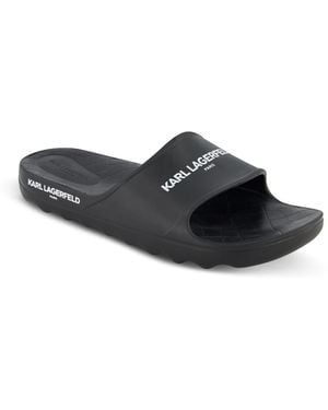 Karl Lagerfeld Paris Logo Print On Band Pool Slide Sandal - Black