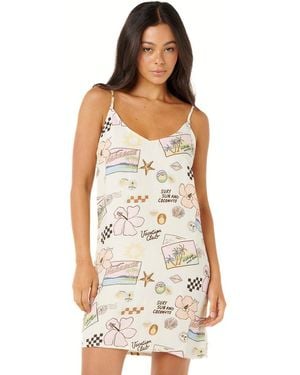 Rip Curl Sunset Luau Mini Dress With Adjustable Spaghetti Straps - White