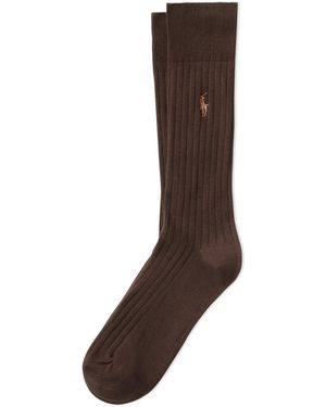 Polo Ralph Lauren Egyptian Cotton Ribbed Crew Socks - Brown