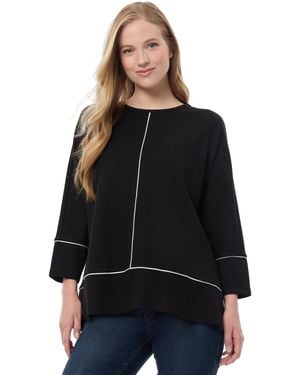Jones New York Serenity Knit 3q Dolman Sleeve Piped Sea - Black