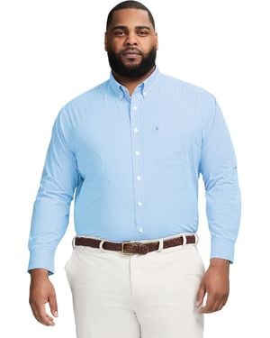 Izod Big And Tall Performance Comfort Long Sleeve Gingham Button Down Shirt - Blue