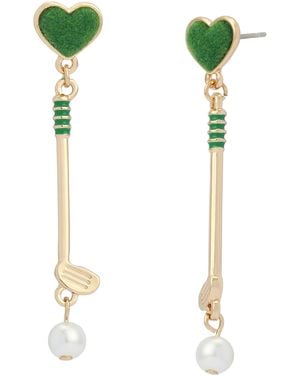 Betsey Johnson Jewelry Golf Club Pearl Drop Earrings - Green