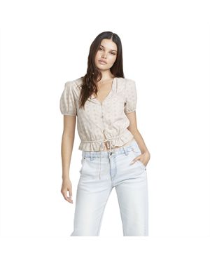 Volcom Third Eyelet Puff Sleeve Top - White