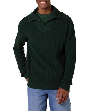 Amazon Essentials Quarter-zip Rib-knit Relaxed-fit Sweater - Green
