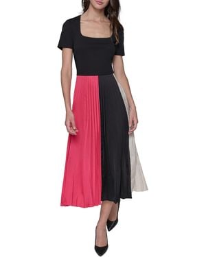 Karl Lagerfeld Paris Colorblock Sleeveless Fun Midi Dress - Red
