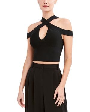 BCBGMAXAZRIA Fitted Criss Cross Strap Cold Shoulder Keyhole Sweater Tank - Black