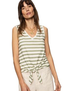 Sanctuary S V Neck Tie Tank Sage/muslin Stripe Sm - Metallic