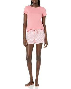 Amazon Essentials Poplin Short And Sleep Tee Set - Pink