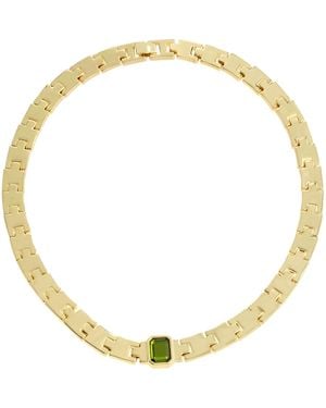 Steve Madden Olivine Stone Gem Watch Chain Collar Necklace - Metallic