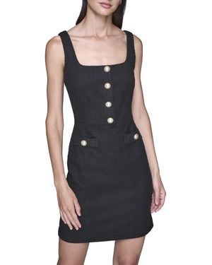 Karl Lagerfeld Paris Sleeveless Square Neck Tweed A-line Mini Dress - Black