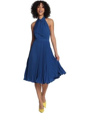 Maggy London Halter Neck With Tie And Pleated Skirt - Blue