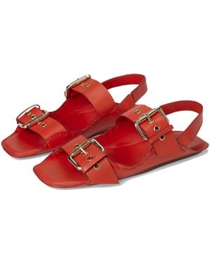 Free People S Blossom Buckle Sandal Salsa Leather 6 Medium - Red