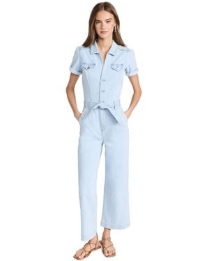 PAIGE Anessa Jumpsuit Puff Sleeve Cropped Ankle Legnth In Kokomo - Blue