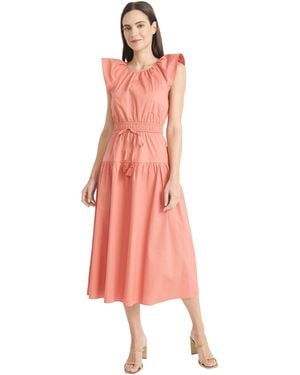 Maggy London Elegant Midi A-line Smocked Waist Flutter Sleeve-tiered Skirt Versatile Wedding Guest Dresses - Pink