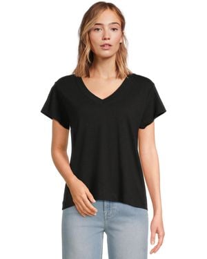 Lilla P Relaxed Short Sleeve V-neck Tee - Black