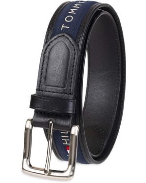 Tommy Hilfiger Ribbon Inlay Fabric Belt With Single Prong Buckle - Blue