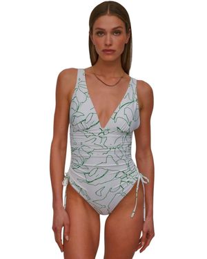 DKNY Shirred Side-tie One Piece Swimsuit With Tummy Control - White