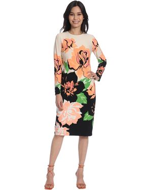 Maggy London Placement Print Matte Jersey Midi Sheath Career Office Workwear Event Occasion Guest Of - Orange