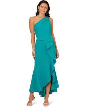Adrianna Papell Beaded One-shoulder Gown - Blue