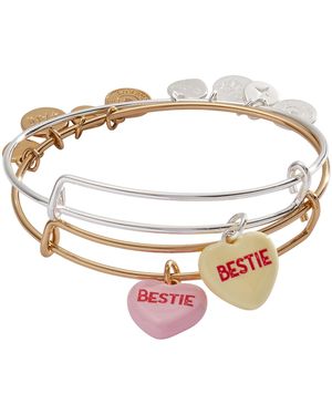 ALEX AND ANI Sweethearts® "bestie" Set Of 2 Charm Bangles - Metallic