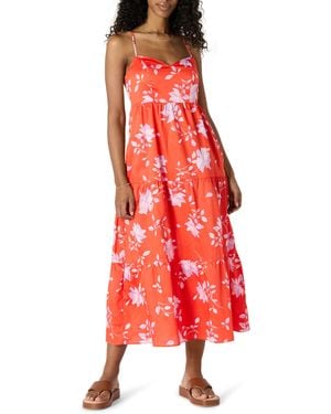 Amazon Essentials Fit And Flare Empire Waisted Cotton Sateen Tiered Maxi Dress
