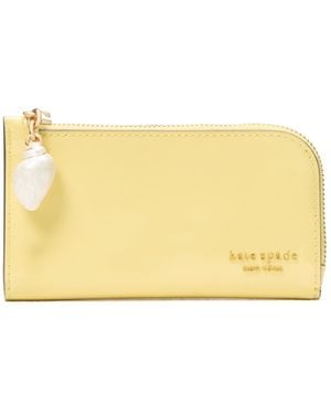 Kate Spade Devin Patent Leather W Shell Zipper Puller Small Slim Bifold Wallet - Yellow