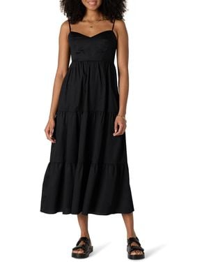 Amazon Essentials Fit And Flare Empire Waisted Cotton Sateen Tiered Maxi Dress - Black