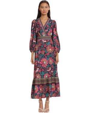 Donna Morgan Dresses Surplus Bodice V-neck Maxi Dress Black/raspberry - Red