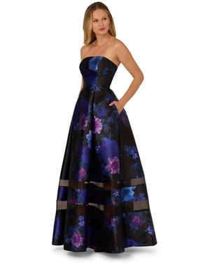 Adrianna Papell Strapless Floral Mikado Illusion Ballgown - Blue