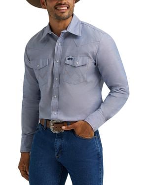 Wrangler Big Cowboy Cut Long Sleeve Western Snap Solid Work Shirt - Blue