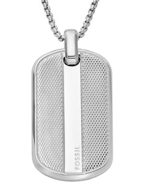 Fossil Knox Knurled Texture Stainless Steel Dog Tag Necklace - Gray