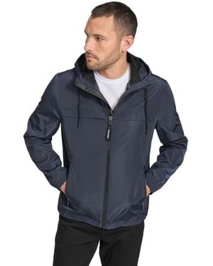 Calvin Klein Adjustable Drawstring Hood Zip Up Windbreaker Jacket - Blue