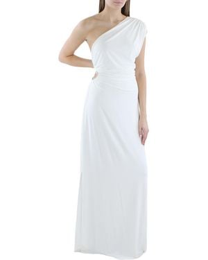 BCBGMAXAZRIA One Shoulder Neck Rhinestone Trim Cut Out Gown - White