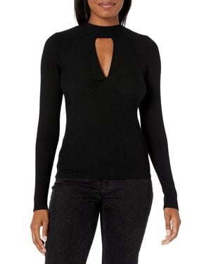 Guess Pull côtelé décolleté ouvert noué jeans - Noir