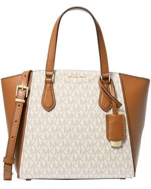Michael Kors Sm Conv Tz Tote Xbody Bag - Natural